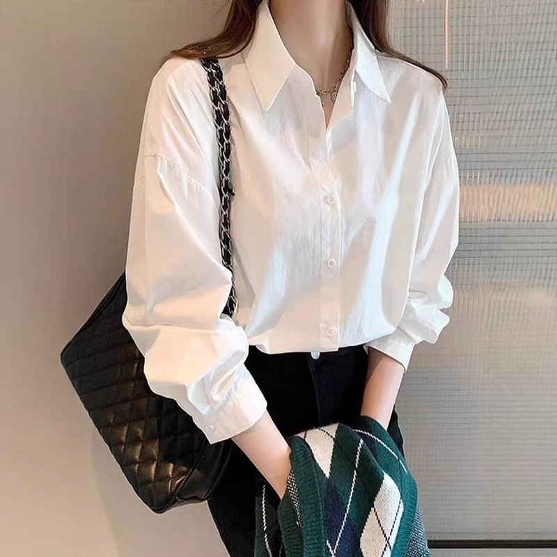 100% Cotton White Shirt for Women 2026 Spring and Autumn New Style Casual Elegant Lazy Style White Shirt for Outer Wear Loose Fit Autumn Inner Wear