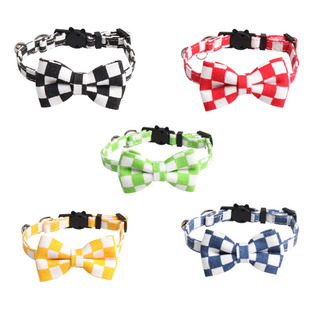 Aminger New Pet Products Classic Checkerboard Plaid Cat Collar Bow with Bell Cat Collar
