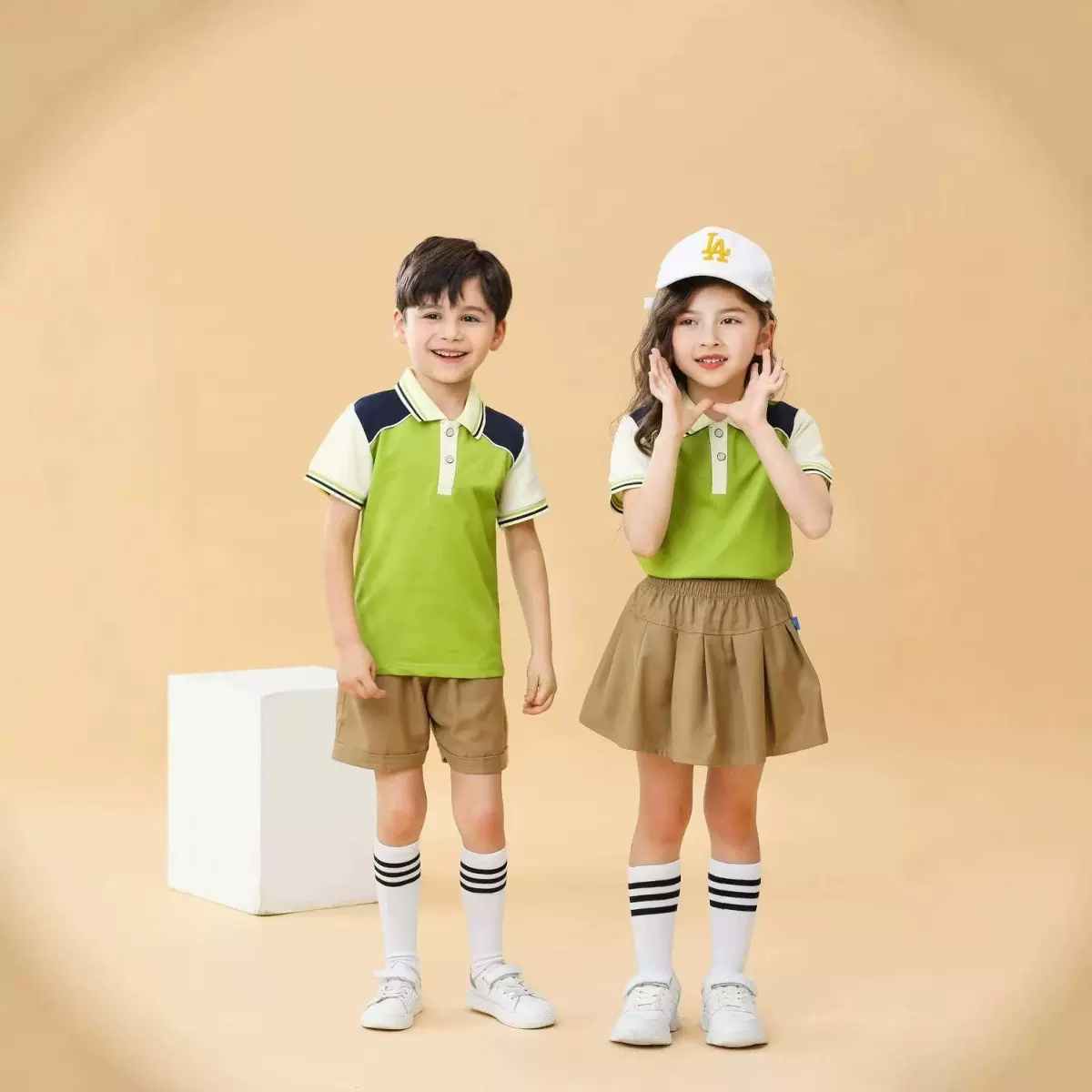 园服翻领短袖t恤短裤短裙幼儿园班服夏季校服定制可定制logo洲