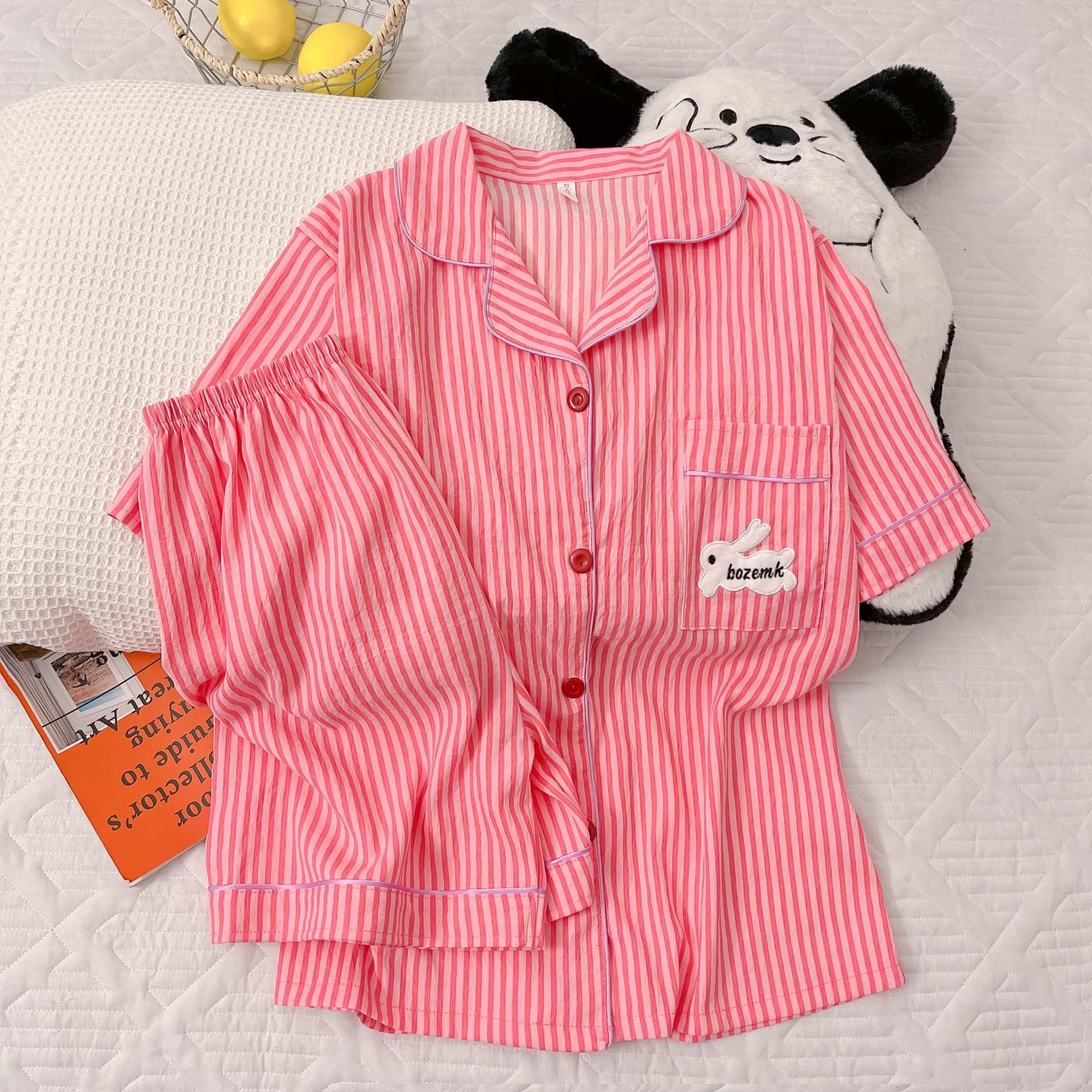 Venta al por mayor transfronteriza verano nuevo estilo nube rebeca de algodón solapa dulce niña pijama pantalones cortos de manga corta traje de servicio a domicilio
