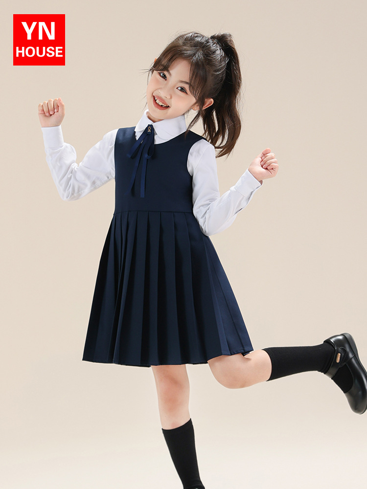 女童连衣裙套装儿童学院风背心裙百褶裙中大童演出表演服JK裙子