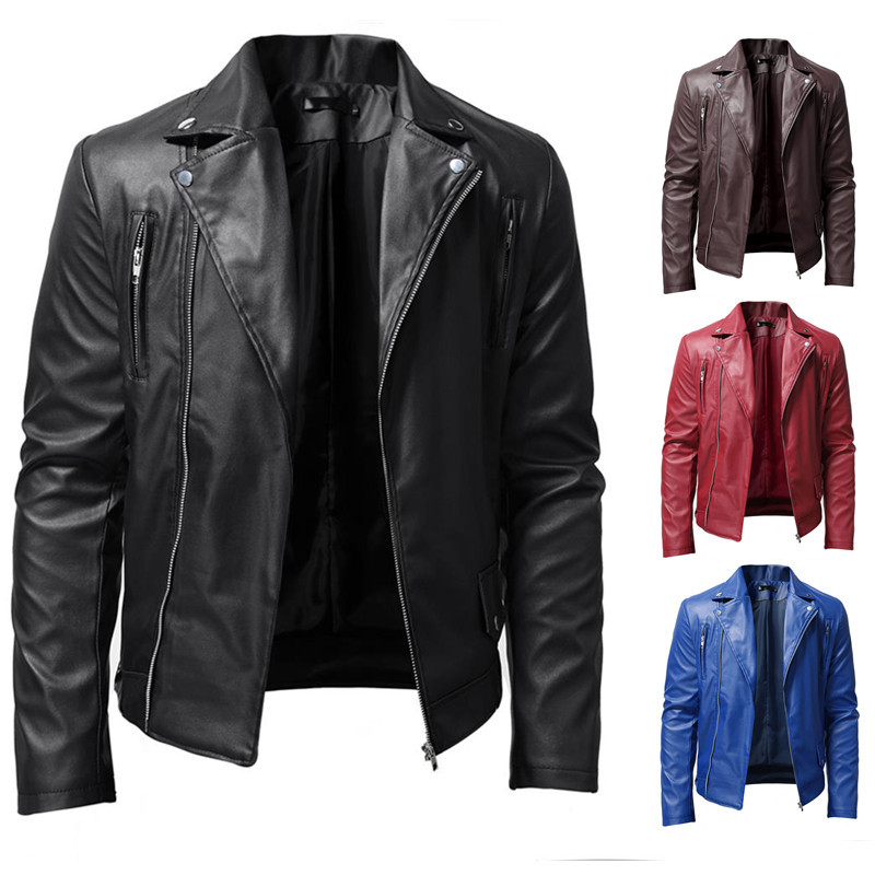 Men's Clothing autumn new men's PU leather jacket men's stand up collar punk youth motorcycle leather jacket_voghion.com