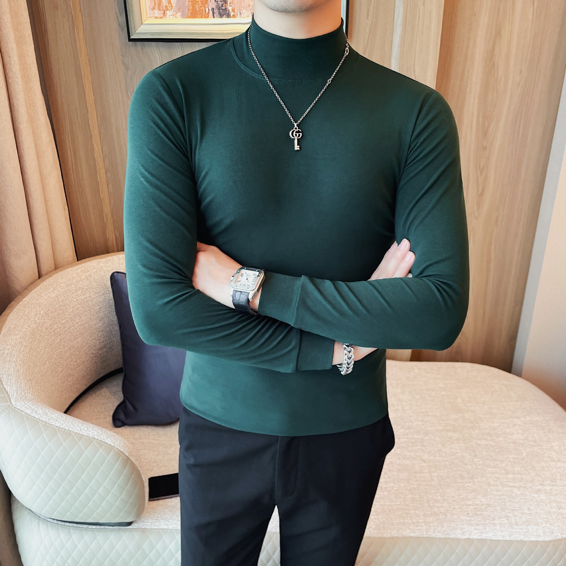 다크 그린 하프 터틀넥