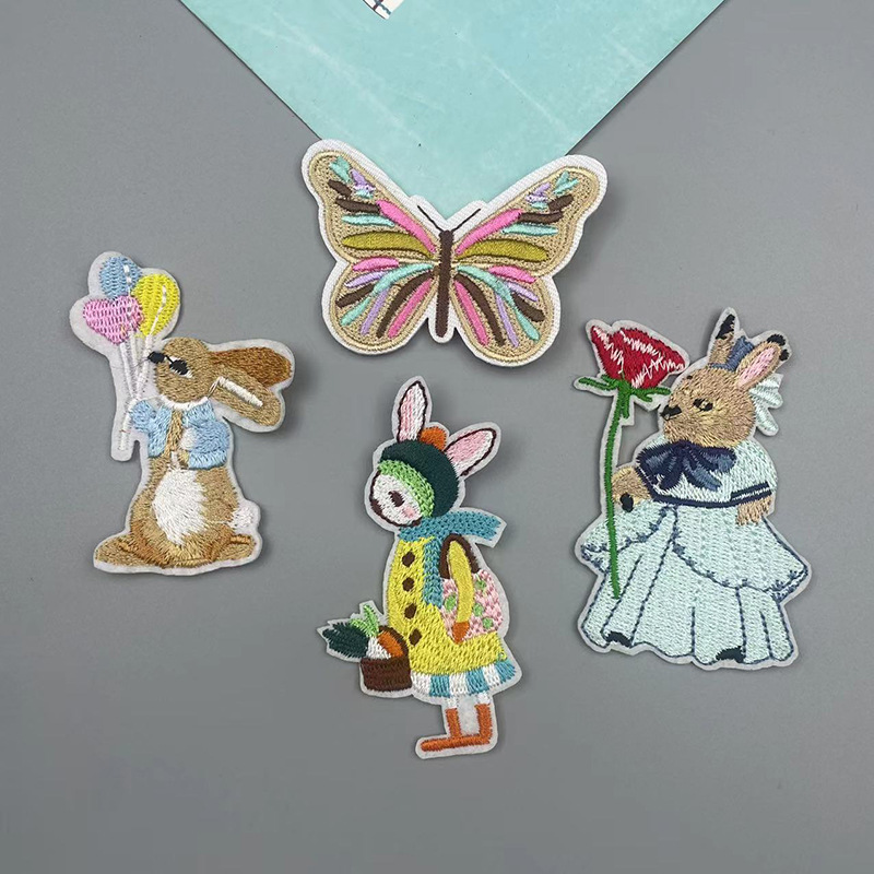 卡通小兔子电脑绣花布贴diy装饰衣服补丁可爱小孩子服装贴花批发