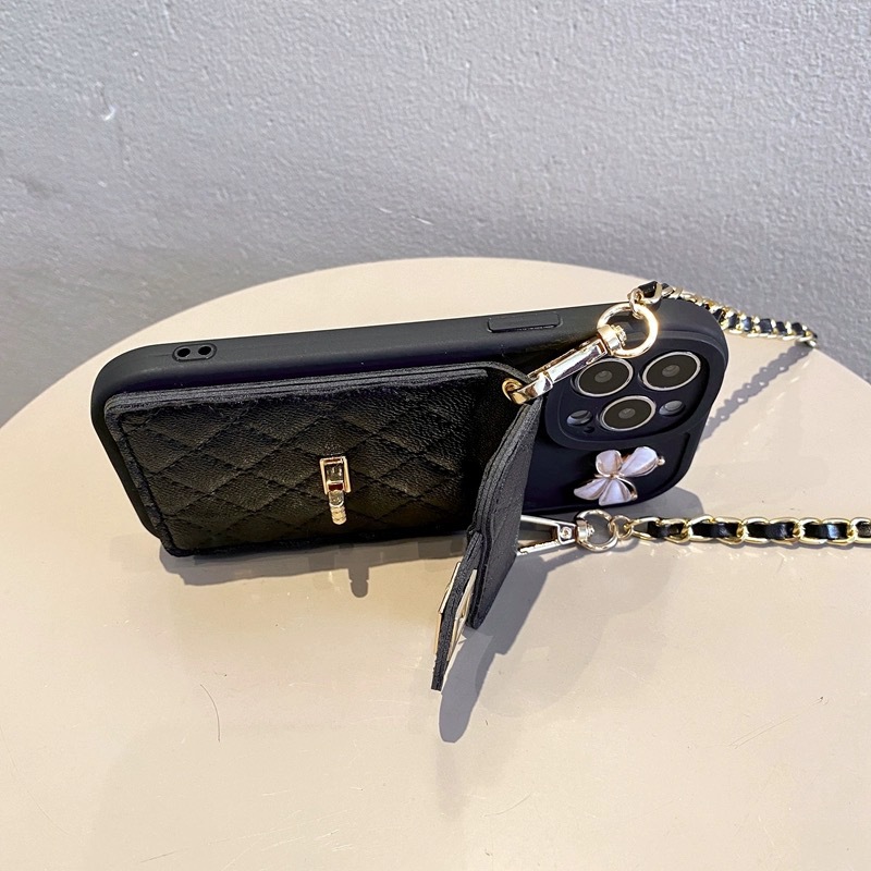 Rhombic estilo Chanel para Apple 15 teléfono caso titular de la tarjeta iPhone14 crossbody cuerda 13PROMAX silicona suave caso
