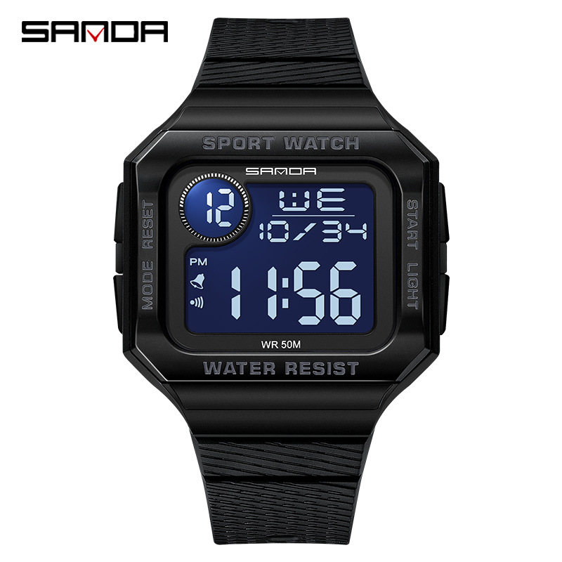 SANDA 2129 impermeable cuadrado multi-funcional deportes estudiante tendencia LED reloj pareja reloj electrónico image 5