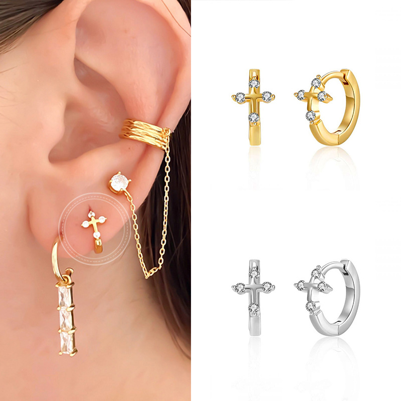 European And American Minimalist Cross Copper Ear Buckle Design Sense Ear Buckle display picture 5