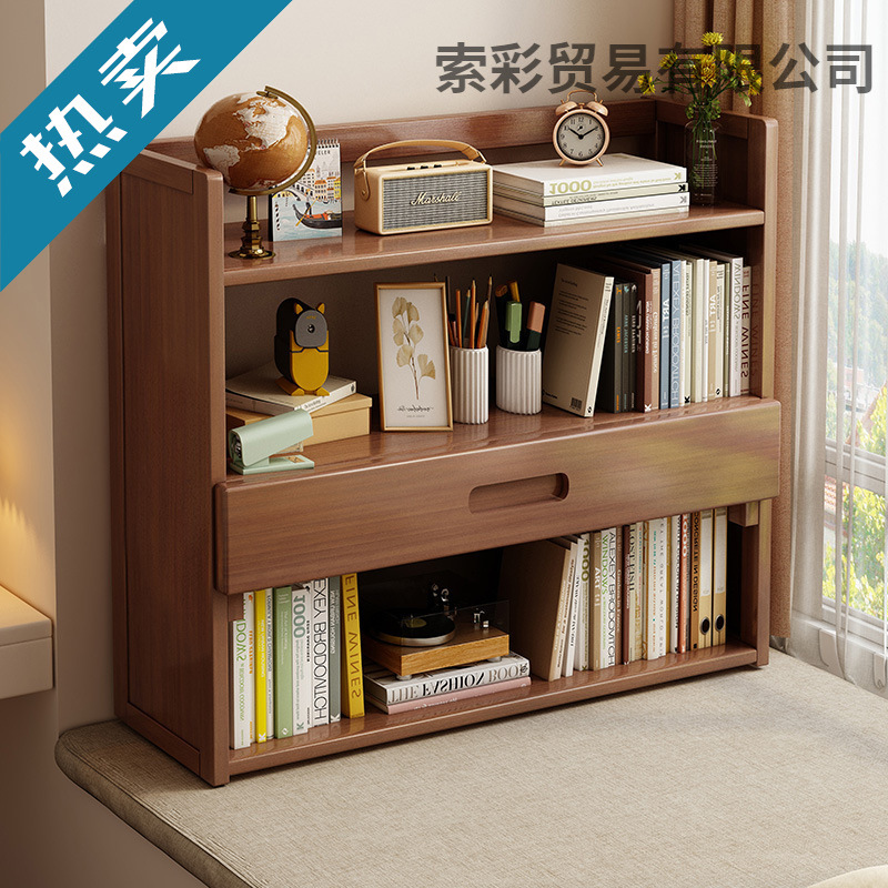 Simple Desktop Bookshelf Dormitory Multi-Layer Storage Rack Home Student Desk Organizer Solid Wood Storage Rack with Drawers
