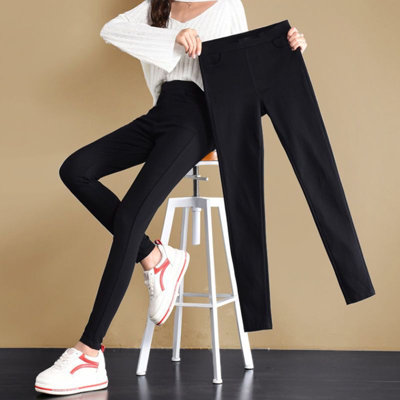 打底裤女外穿小个子八分秋冬加绒九分紧身小脚黑色裤子女2025新款
