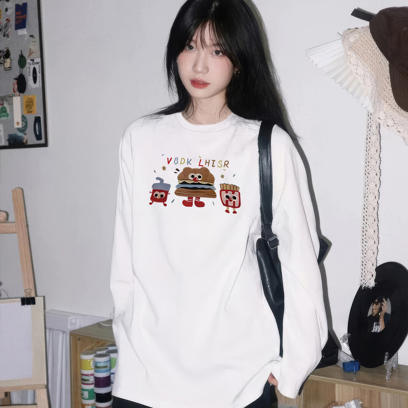 2025 New Spring & Fall Heavyweight Pure Cotton Korean Style White Long-Sleeved T-Shirt for Women Winter Loose Lazy Style Inner Layering Shirt 2025 New Spring & Fall Heavyweight Pure Cotton Korean Style White Long-Sleeved T-Shirt for Women Winter Loose Lazy Style Inner Layering Shirt