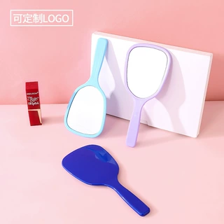 马卡龙色手持镜子椭圆形随身学生宿舍化妆小镜子奶油胶diy素材