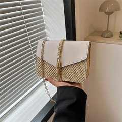 鏈條草編小方包包女包2024新款時尚單肩包跨境外貿代發百搭斜挎包