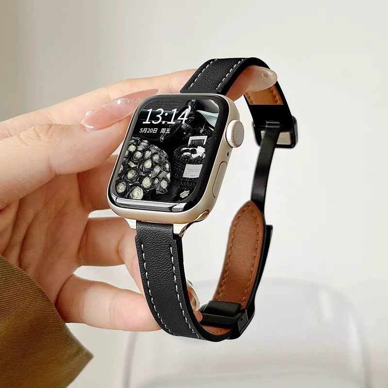 Подходит для Apple Watch 10/11 тонкое цветовое соответствие магнитная пряжка кожаный браслет iwatch9876 продвинутые часы