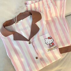 可爱条纹HelloKitty猫睡衣女春秋季长袖长裤ins美少女家居服套装