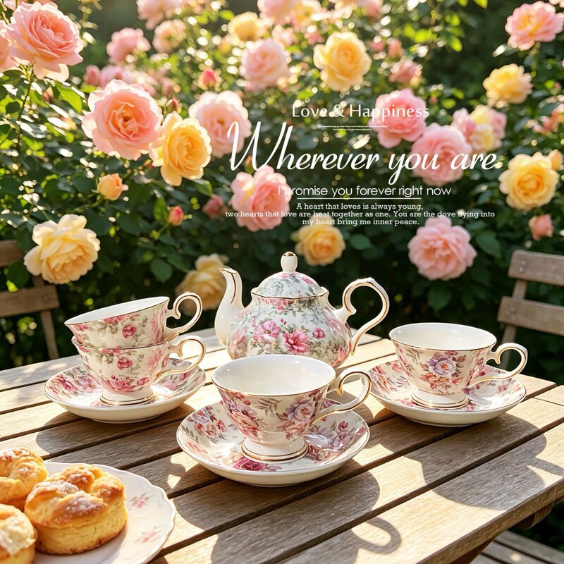 Flower Sea Heart Bone China Coffee Cup Set Exquisite English Afternoon Tea Cup Ceramic Water Cup Teapot Household Drinking Cup