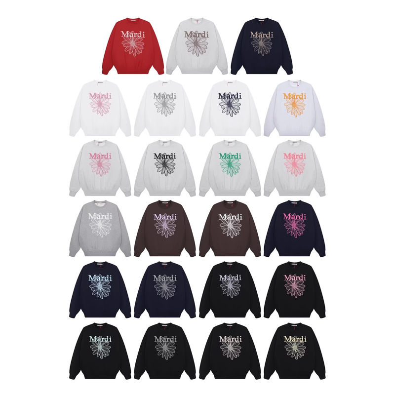 {Top Restoration} In-Stock Mardi Korea Gold and Silver Same Style Trendy Brand Daisy Embroidery Letter Crew Neck Sweatshirt