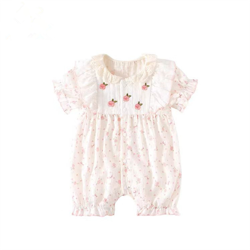 Ropa de bebé estilo fino de verano recién nacido bebé de una pieza princesa super lindo y dulce mameluco de manga corta