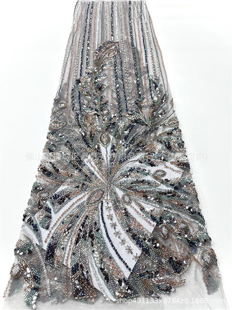 Vertical streamlined tail of phoenix heavy clavos tela de malla de cuentas bordado sequilla pechos de cola de pez tela de boda cena