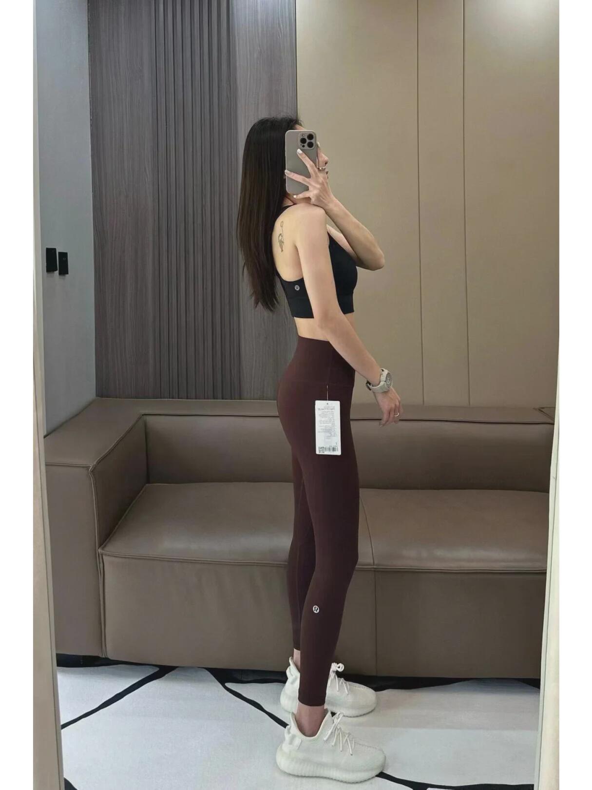 Lulu mismo estilo estándar original Wunder Train pantalones de yoga de cintura alta desnudos ajustados glúteos y pantorrillas estándar pantalones de nueve puntos mujeres