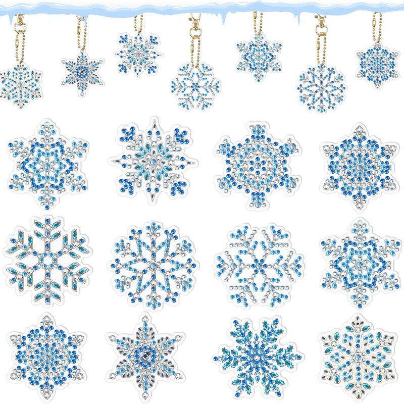 12 Pieces Crystal Rhinestone Christmas Tree Decoration Keychain Acrylic Double Sided Diamond Art Blue Snowflake Keychain 12 Pieces Crystal Rhinestone Christmas Tree Decoration Keychain Acrylic Double Sided Diamond Art Blue Snowflake Keychain