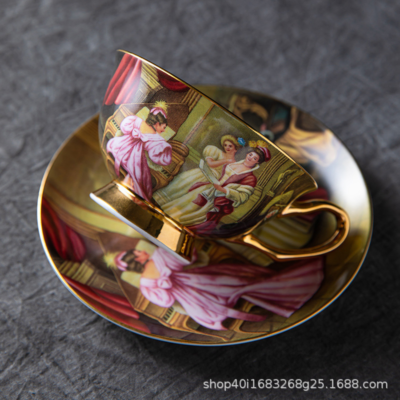 European-style Bone China Coffee Cup and Saucer suit High-value Ceramic Vintage British Afternoon Tea Cup Tea Set Gift Box