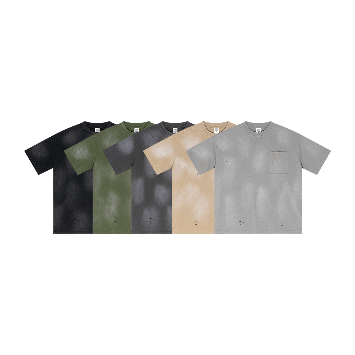 2025 verano retro color pintura en aerosol proceso agujero camiseta hombres y mujeres con el mismo bolsillo manga corta pareja camiseta hombre