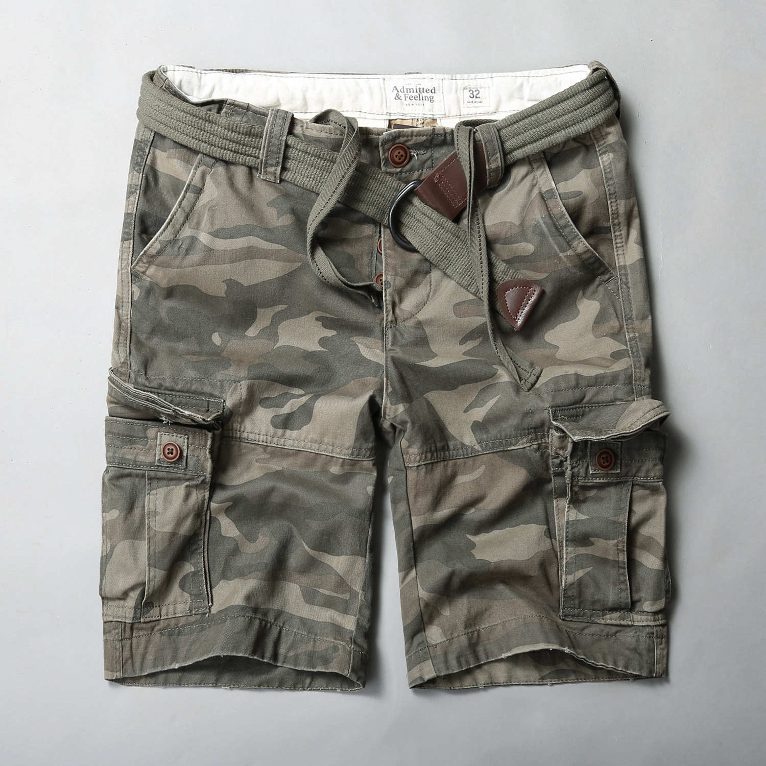 Pantaloncini cargo da uomo Ami Khaki Summer Cotton Camouflage, pantaloni casual taglie forti_voghion.com