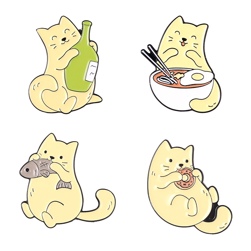 Cartoon Tier Legierung Brosche Kreative Süße Gierige Katze Stiehlt Fischform Tropfende Tasche Abzeichen Pin display picture 18