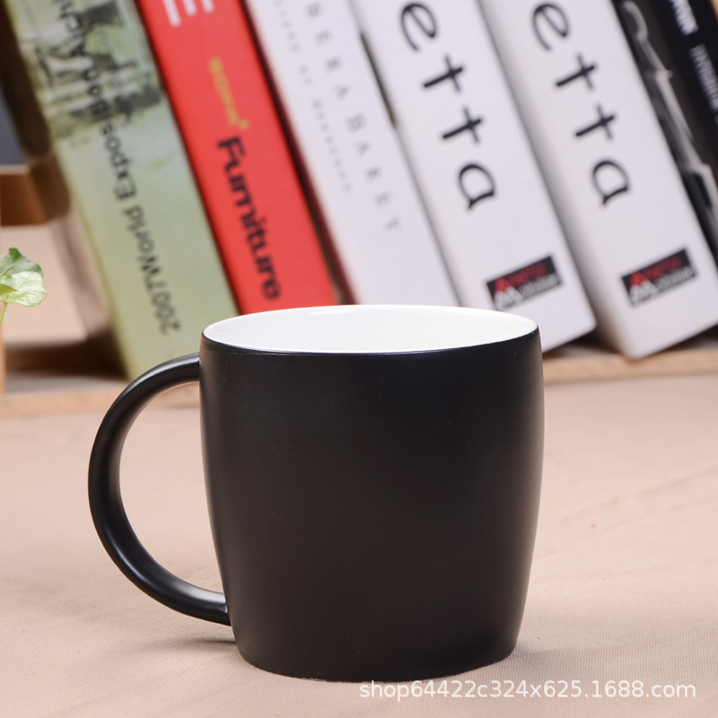 跨境热销8/12/14/16OZ马克杯 陶瓷黑色咖啡杯水杯带把手 厂家批发