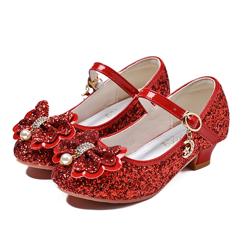 Zapatos de tacón alto para niñas primavera nuevos zapatos de princesa para niños zapatos de cristal plateado inferior suave del todo fósforo zapatos de cuero de rendimiento de niña image 13