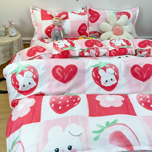 New Aloe Cotton Four-Piece Bedding Set (Sheet and Comforter) Manufacturer Wholesale and Distribution Cartoon Girl Heart Set