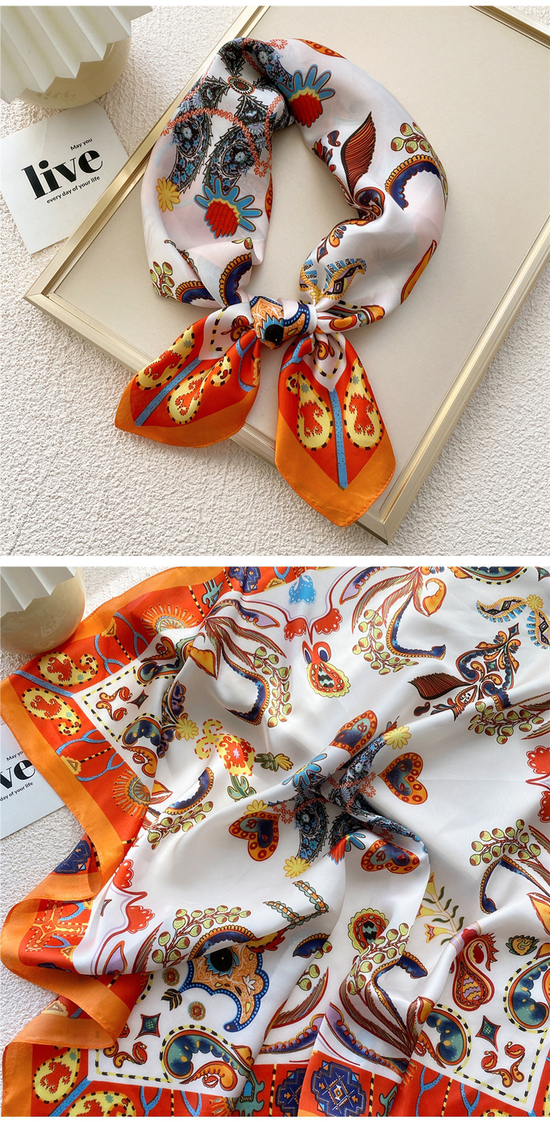 50g Weight Silk Scarf Classification Travel Occasion Silk Material Unisex Gender Printing Design Sweet Style Grey, Red, Green, Blue, Yellow, Black Color Unisex Sweet Silk Printing Silk Scarf 30