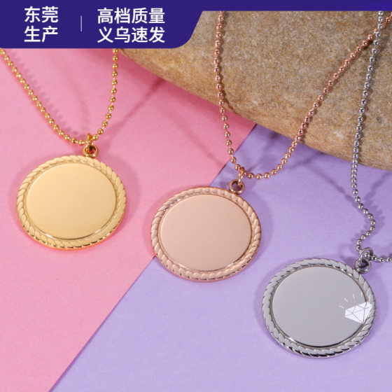 Foreign trade hot selling mirror stainless steel geometric lace necklace pendant round glossy laser logo necklace