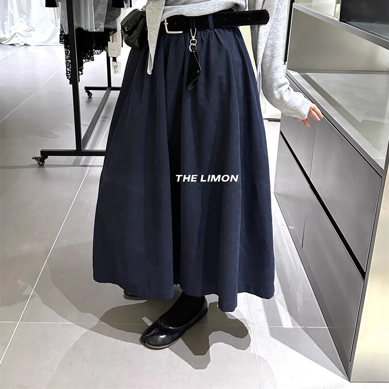 THE LIMON柠檬绿茶2025秋季高腰赫本风A字伞裙半身裙女(配腰带)|undefined