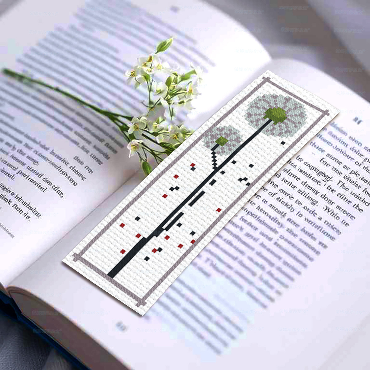 Kit de material para marcapáginas de punto de cruz con diseño de diente de león, decoración de páginas de libros fácil de hacer, regalo de papelería, venta al por mayor del fabricante. image 3