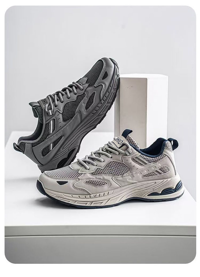 Giày thể thao nam sneaker thân lưới thoáng khí, đế cao su gót thấp, dây buộc, phong cách casual — F901 màu đen, F901 xám nhạt, F901 xám đậm chi tiết 3