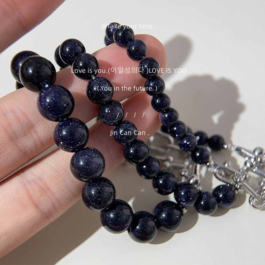 天然石蓝沙石重工质感手作设计简约时尚高级感百搭手链通勤手饰女