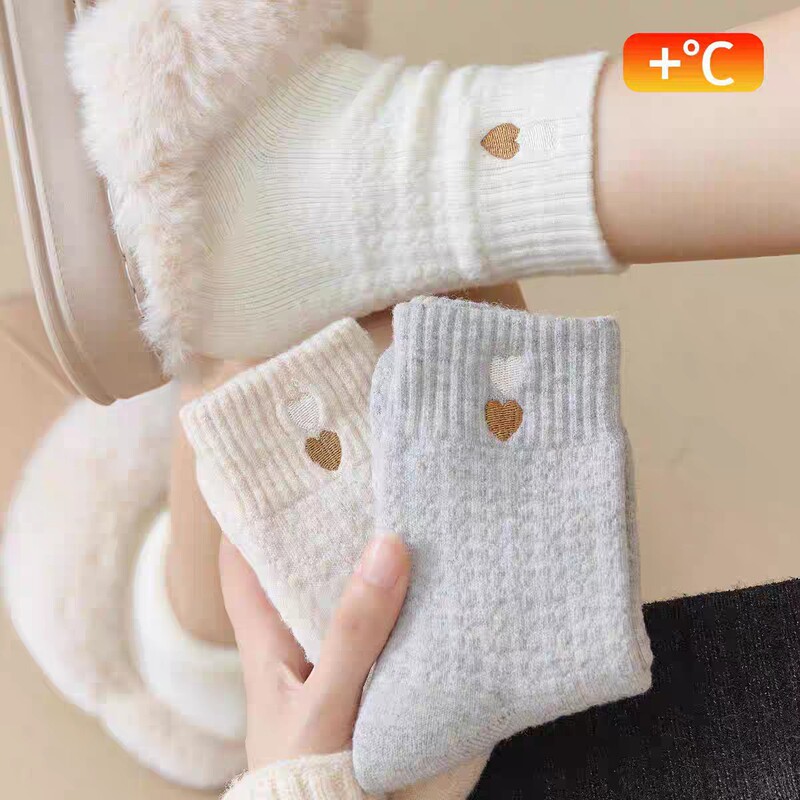 Women's Terry Socks for Autumn and Winter, Fleece-Lined and Thickened, Cute Mid-Calf Slouch Socks, Winter Warm Maternity Socks with Heart Gold Embroidery Women's Terry Socks for Autumn and Winter, Fleece-Lined and Thickened, Cute Mid-Calf Slouch Socks, Winter Warm Maternity Socks with Heart Gold Embroidery