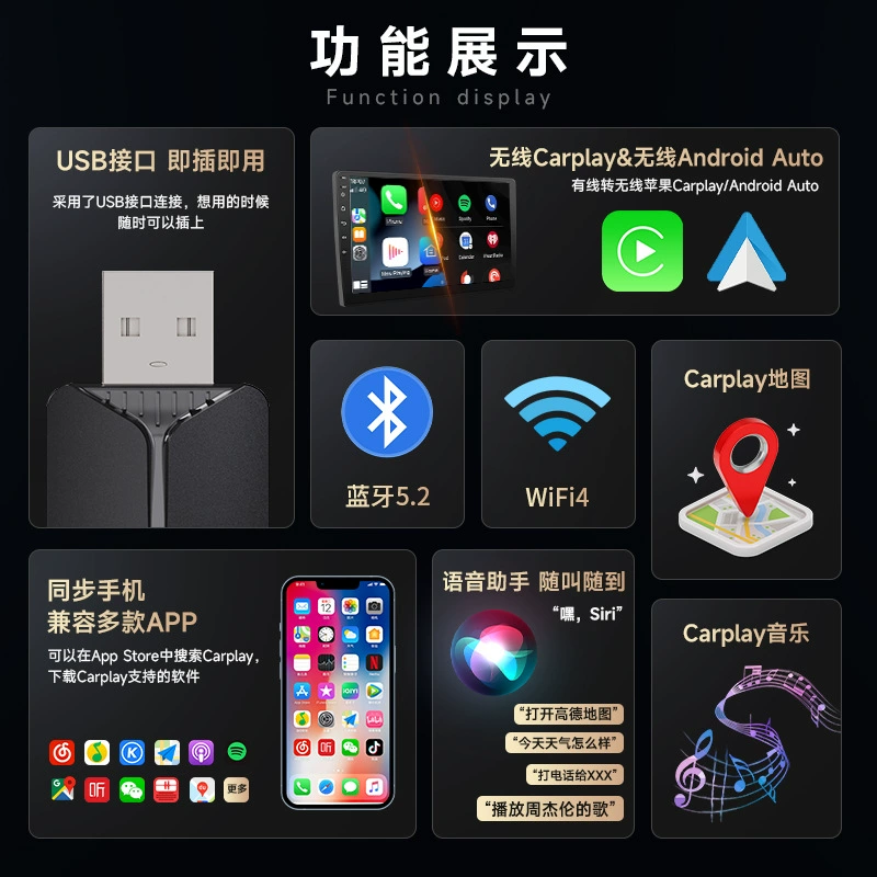 Новая коробка Apple CarPlay 2025 для всех моделей: проводной к беспроводному CarPlay адаптер