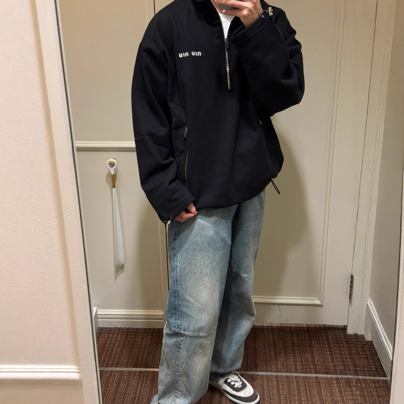 Correct Version of the Original Mu Brand New Logo Cotton Half-Zip Sweatshirt Jacket Casual Loose Unisex Style Correct Version of the Original Mu Brand New Logo Cotton Half-Zip Sweatshirt Jacket Casual Loose Unisex Style