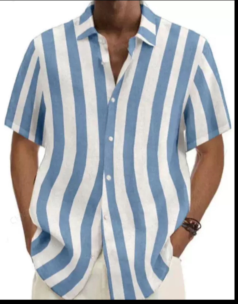 Amazon nuevos hombres de la moda de manga corta a rayas camisa de solapa de primavera y otoño camisa fuente de fábrica