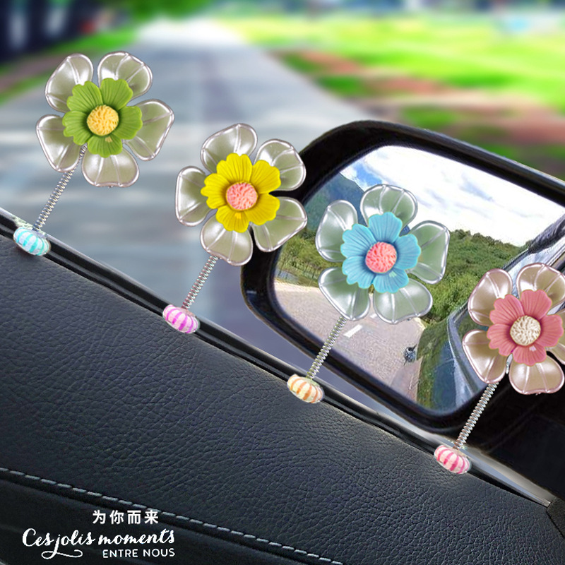 Adornos creativos para automóviles sacudiendo la cabeza, flores de perlas, pétalos de concha, accesorios para automóviles, obsequios de bienestar en la sala de transmisión en vivo de celebridades de Internet