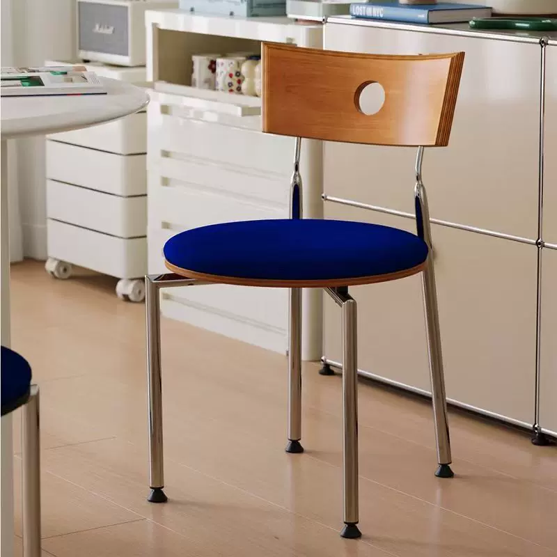 北欧实木餐桌椅家用中古餐椅多巴胺椅子极简侘寂风法式复古休闲椅