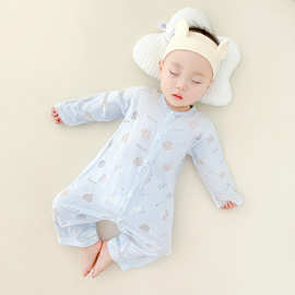 婴儿衣服夏季透气网宝宝开衫睡衣3男女长袖薄款连体衣后背空调服0