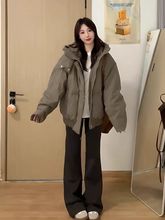 PU皮免洗羽绒服女短款2025冬季加厚白鸭绒小个子连帽美式潮牌外套