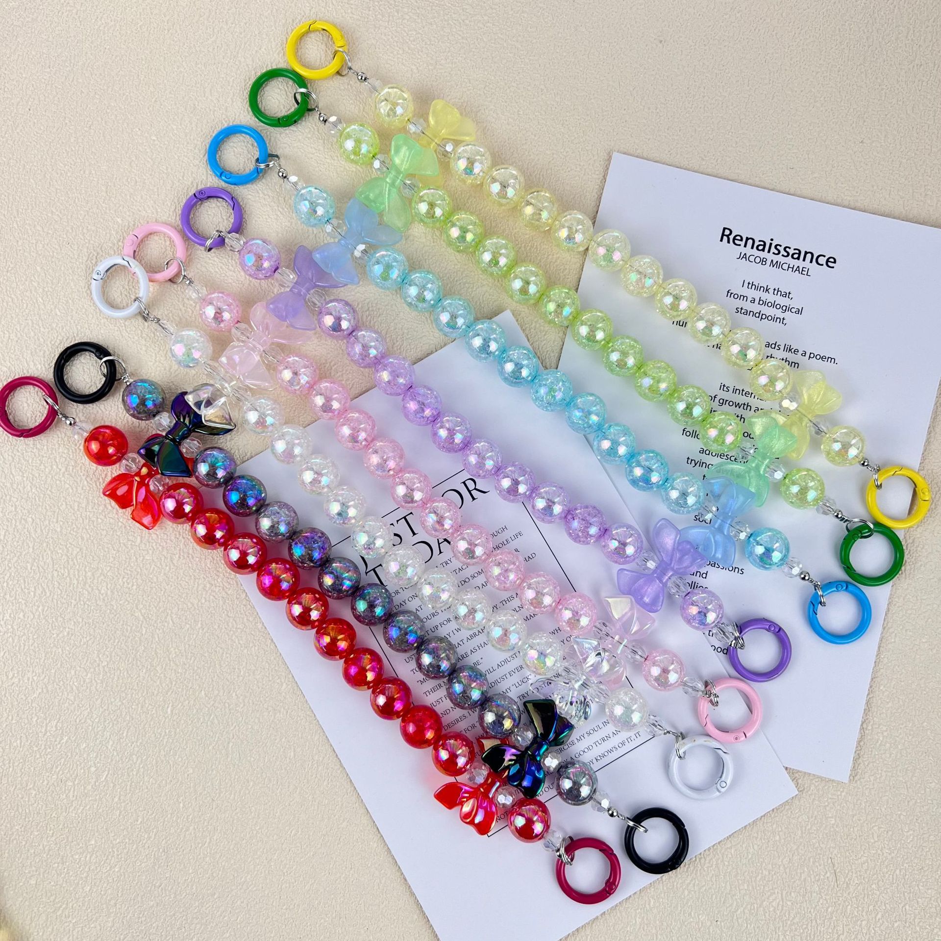 New Burst Bead Bowknot Phone Lanyard Tiktok Hot-Selling Fashion Accessory Live Stream Same Style Pendant White