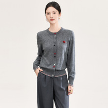 2601302-南油高品质四平密织纯羊毛彩色纽扣开衫外套针织衫女上装