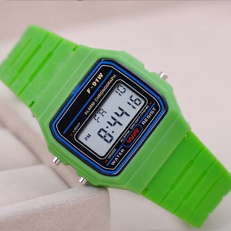 F91W Ultra-Thin Electronic Watch Kidsren's Sports Luminous Alarm Clock Steel Band Watch