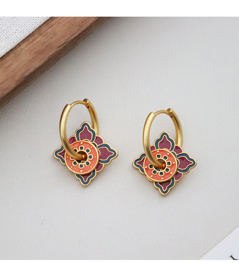 1 Pair Chinoiserie Geometric Enamel Copper Drop Earrings display picture 4