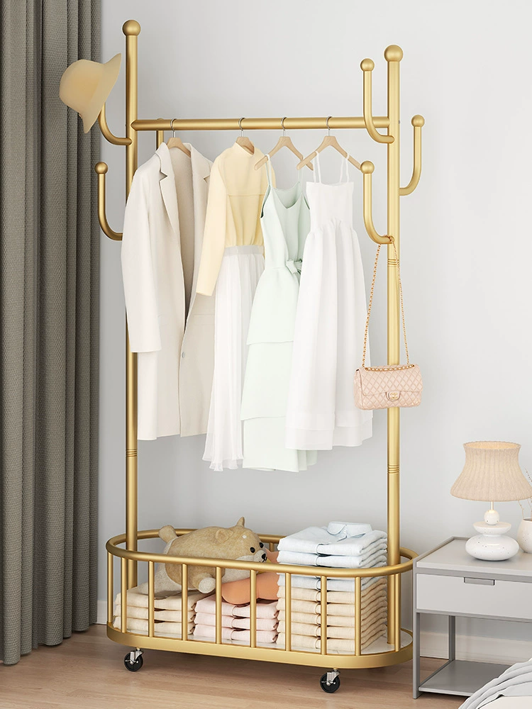 Легкая роскошная передвижная вешалка на колесиках для гостиной, домашняя вешалка для хранения одежды, современная простая напольная вешалка для одежды для спальни
